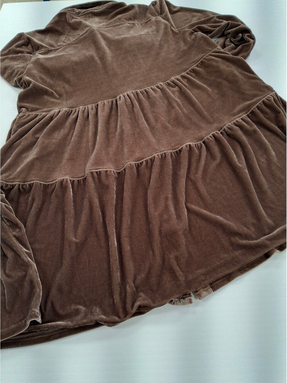 Umgee USA Brown Velvet like Tiered Shirt Dress Size 1XL - Picture 4 of 7